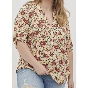 Torrid Harper Blouse Twill Floral Sand Romantic Feminine Plus Size 3X Brunch